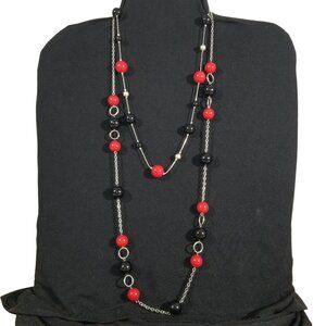 Red & Black Jewelry Bundle Beads on Silver Chains Choker and Rope